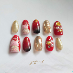 109 ネイルチップ 振袖ネイル 和装ネイル 前撮りネイル 赤ネイル