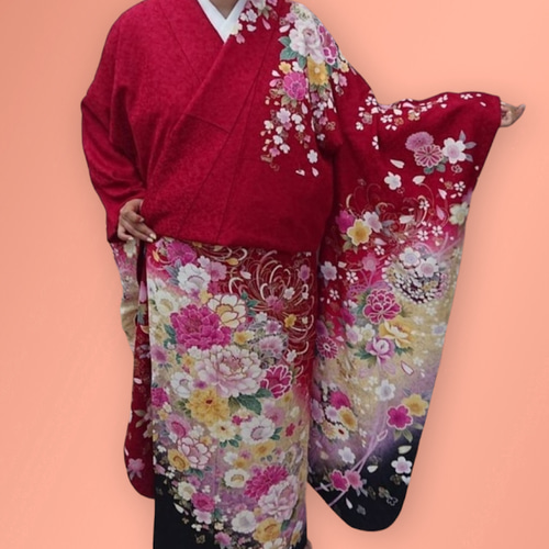 ネイルチップ ニュアンス卒業式成人式 前撮り 振袖 袴 着物 和柄 淡色 赤 109 ネイルチップ 振袖ネイル 和装ネイル 前撮りネイル 赤ネイル