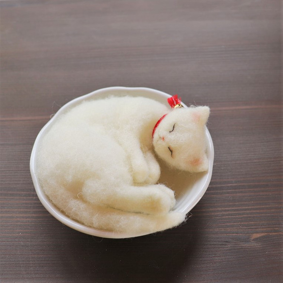 祝い猫　白さらΦ13.5cm 4枚目の画像