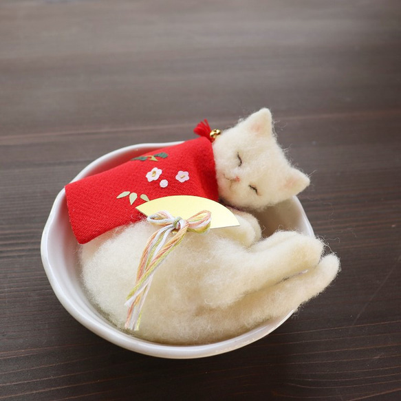 祝い猫　白さらΦ13.5cm 1枚目の画像