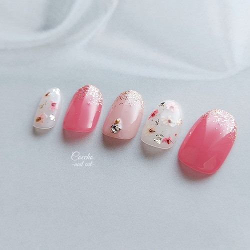 ココ様♡専用ページ ネイルチップ ネイル No.73 ネイルチップ ジェルネイル ピンク コーラルピンク 押し花
