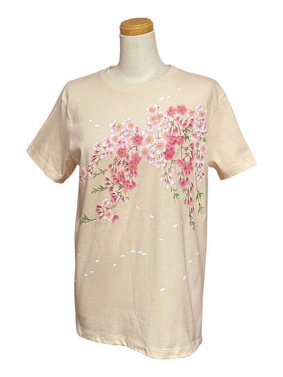 手染め京友禅Tシャツ 桜　ベージュ 1枚目の画像