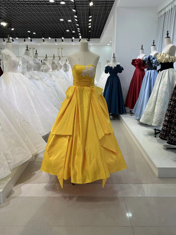 ☆パニエ付美品☆カラードレス 黄色 ウェディング 良けれ 結婚式