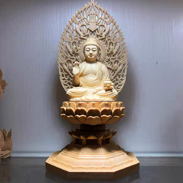 木彫りの仏像 木彫り仏像 向源寺形【十一面観音菩薩立像】 上彫 桧木 立5.0寸