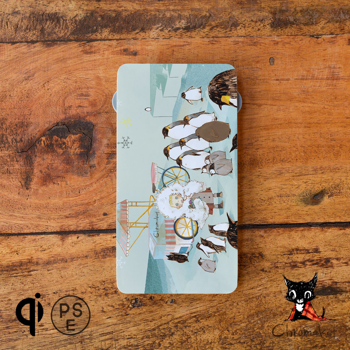 モバイルバッテリー 充電器 Qi ワイヤレス 夏 ペンギン＊ 名入れ 日本の夏2024