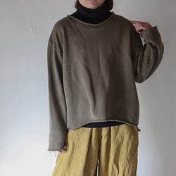 uncut knit sweat / 老竹色　草木染め切りっぱなしトレーナー 7枚目の画像