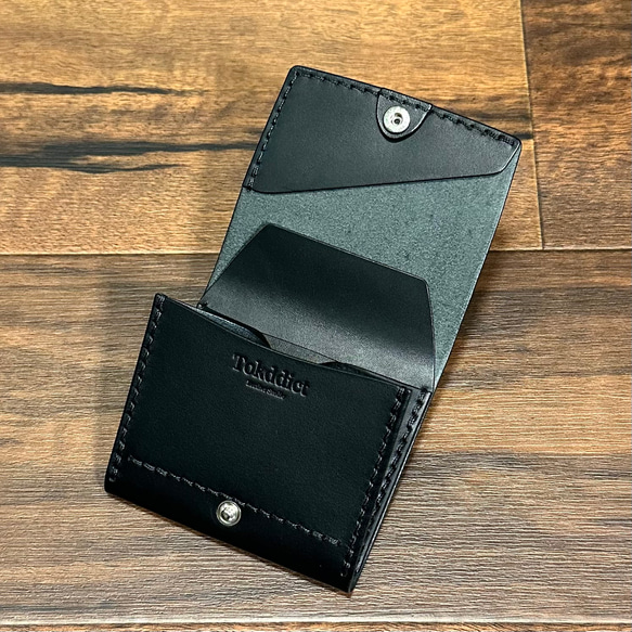 コンパクト財布 イタリアンレザー 黒 二つ折り 日本製 ミニ財布 ミニマル 新】要領(容量)がいいミニウォレット カード9枚 二つ折り 薄め