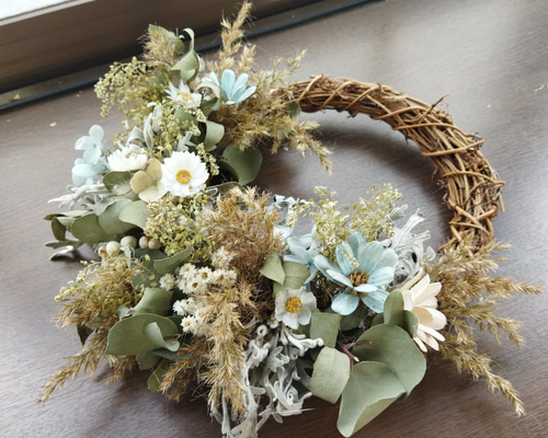 送料無料）ドライフラワーリース 紫陽花と、 ドライフラワー m-w