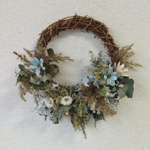 送料無料）ドライフラワーリース 紫陽花と、 ドライフラワー m-w