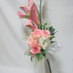 カラーとフレンチローズ、すずらんのアームブーケ♪ブートニア付き♪生花みたいに綺麗な造花です♪高品質なのに安い 10枚目の画像