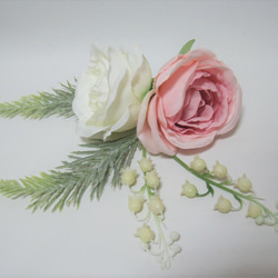 カラーとフレンチローズ、すずらんのアームブーケ♪ブートニア付き♪生花みたいに綺麗な造花です♪高品質なのに安い 19枚目の画像