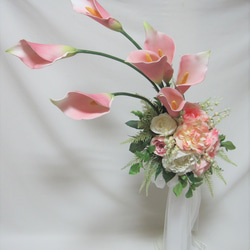 カラーとフレンチローズ、すずらんのアームブーケ♪ブートニア付き♪生花みたいに綺麗な造花です♪高品質なのに安い 12枚目の画像