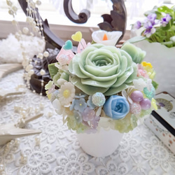 石鹸のバラと花飾りグリーンサマー・ホワイトポット/ソープカービング/石鹸彫刻 5枚目の画像