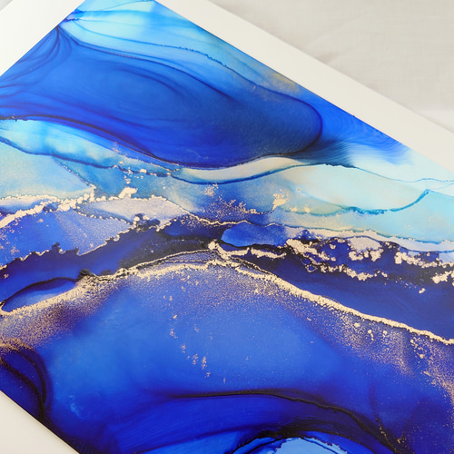 アルコールインクアート /濃い青/流れ【A4原画】 その他アート