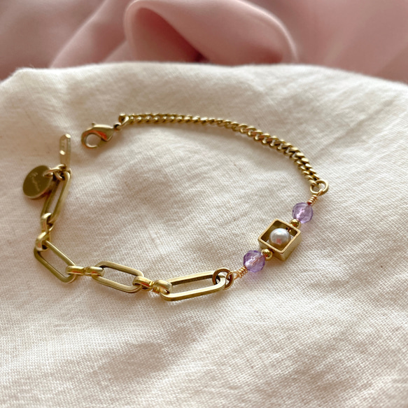 寧靜 - 紫水晶 黃銅手環 第2張的照片