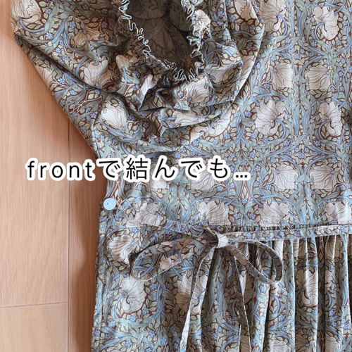 90サイズ(モリス使用)丸襟×肩フリルエプロンワンピース(ピンパーネル) ☆受注制作☆ウィリアムモリス☆ピンパーネル☆フリル襟とバルーン袖の
