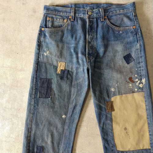 W33表記 リペアカスタム usa製 リーバイス 501 パッチワーク