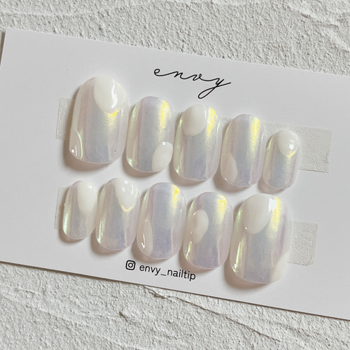 サイズオーダー＊ネイルチップ クリアホワイト オーロラ 韓国 うるうる  