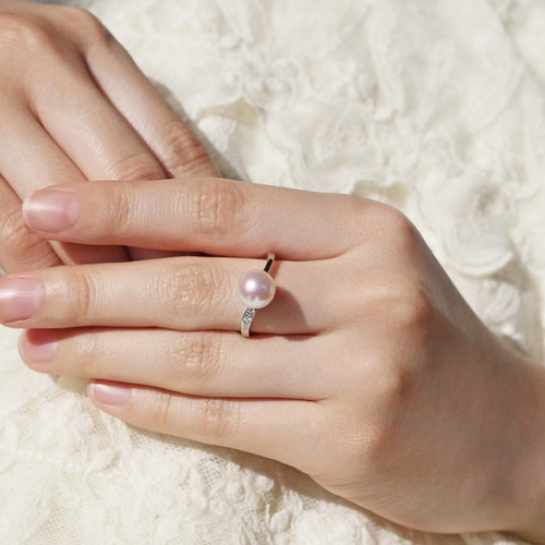 送料無料】あこや真珠 初夏 の 薔薇 香る ローズカラー オープンリング