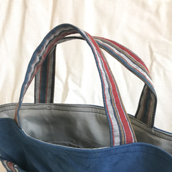 藍染め帆布と角帯のミニトートバッグ　ランチバッグ 5枚目の画像