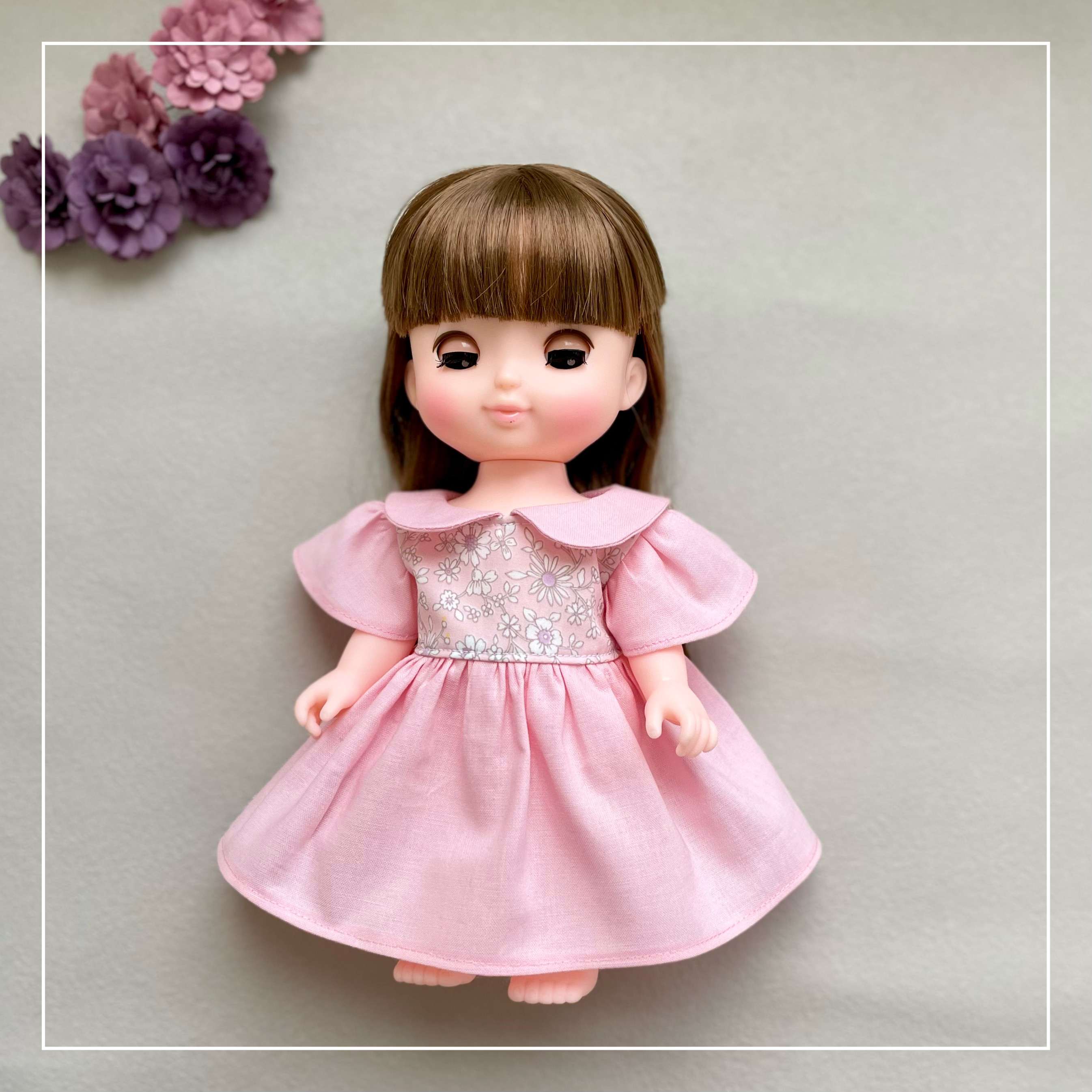 ハンドメイド　ソランちゃん　服　パフスリーブ　ワンピース ハンドメイド ソランちゃん 服 パフスリーブワンピース