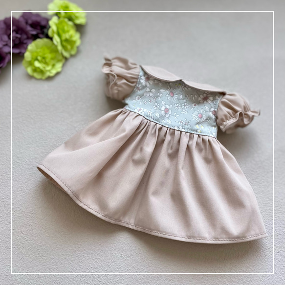 【ソランちゃん 服  レミンちゃん 服　メルちゃん 服】花柄  グリーン　ワンピース 2枚目の画像