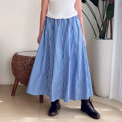 8枚はぎスカート♪コットン素材（青X白ストライプ） ロングスカート