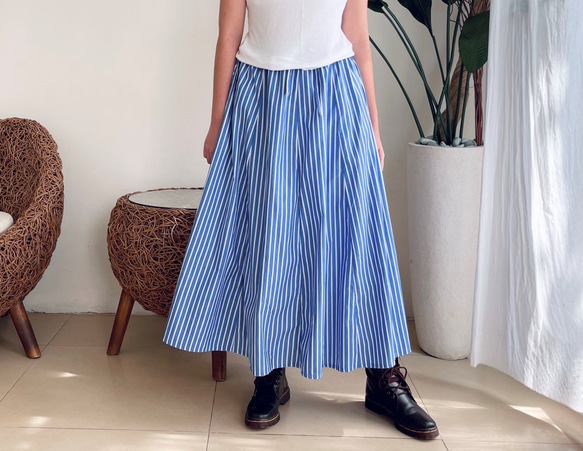 8枚はぎスカート♪コットン素材（青X白ストライプ） ロングスカート
