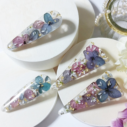 紫陽花ヘアクリップ くすみカラー ギフト ヘアアクセサリー