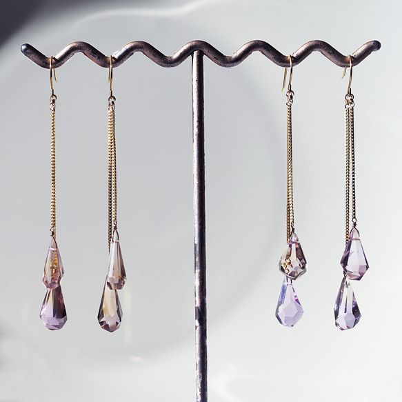14KGF 紫黃晶粗切吊墜耳環 ~Kiira 第5張的照片