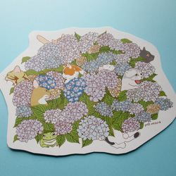 猫変形ポストカード「紫陽花＃2」（へそ天ちゃんとセットになってます） 2枚目の画像