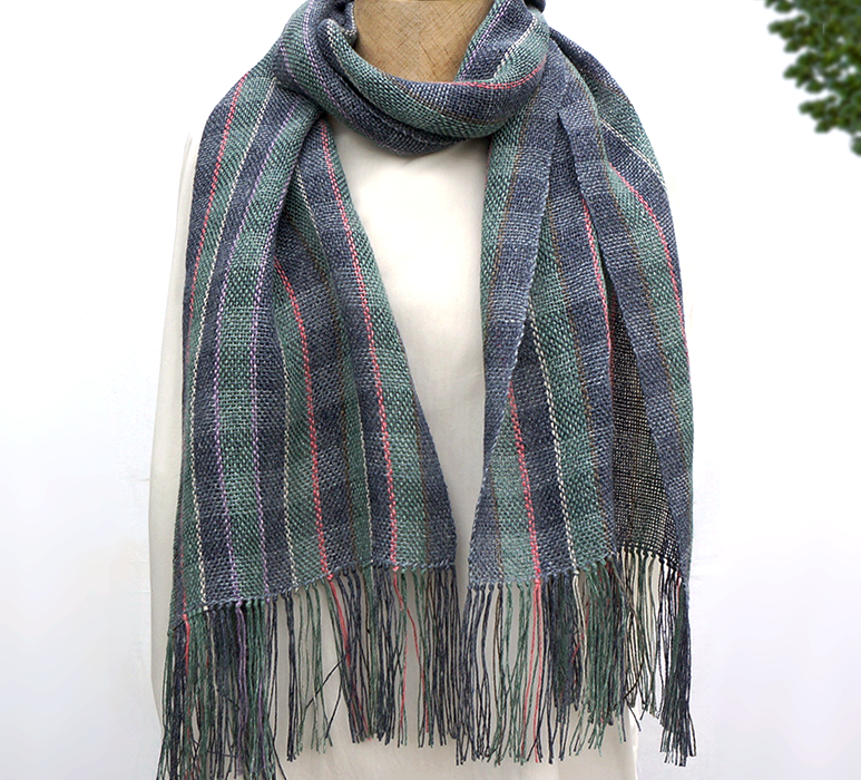 リネンの手織りストール　aurora sky