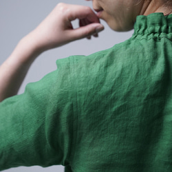 [限量試用品！] 生動迷人的亞麻褶皺襯衫/常磐綠 p019a-tmi1 第9張的照片