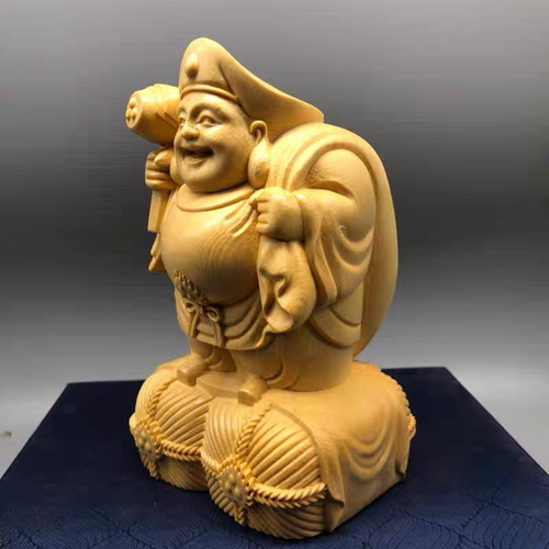 MD*0431 七福神 大黒天 木造 木彫り 縁起物 置物 彫刻工芸品 神様 彫刻