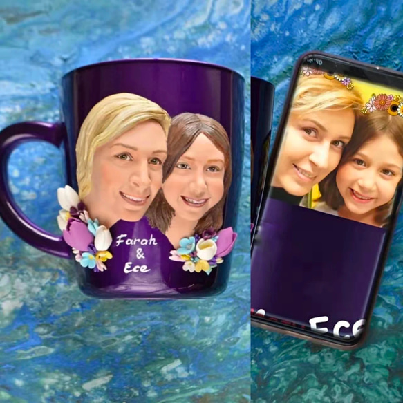 【オーダーメイド】手作りコーヒーカップ コップ マグカップ 3D 似顔絵 肖像画 写真 人形 フィギュア/誕生日 記念日 4枚目の画像