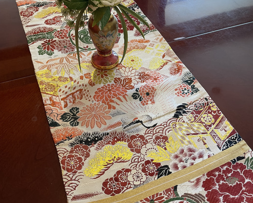 花嫁衣裳の丸帯リメイク 正絹テーブルランナー1537 テーブルクロス