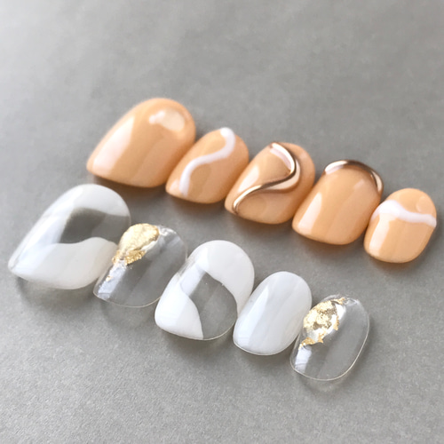 パステルオレンジ夏ニュアンスネイル パステルカラー ネイルチップ  