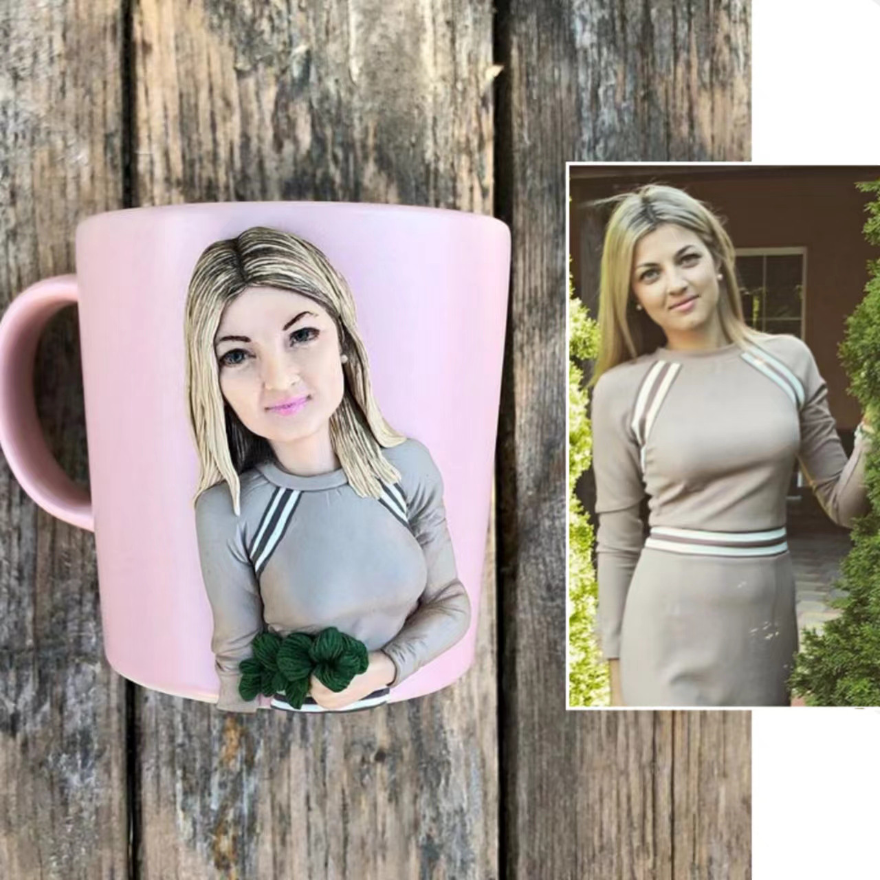 【オーダーメイド】お写真入から コーヒーカップ 3D 似顔絵 肖像画 写真 人形 コップ マグカップ フィギュア 誕生日