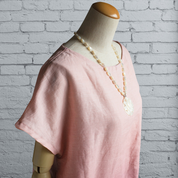 PSNY 大麻亞麻漸層 Ancien 粉紅色側褶束腰洋裝法式袖 AP14 第6張的照片