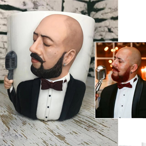 【オーダーメイド】手作りコーヒーカップ コップ マグカップ 3D 似顔絵 肖像画 写真 人形 フィギュア/誕生日 記念日 1枚目の画像