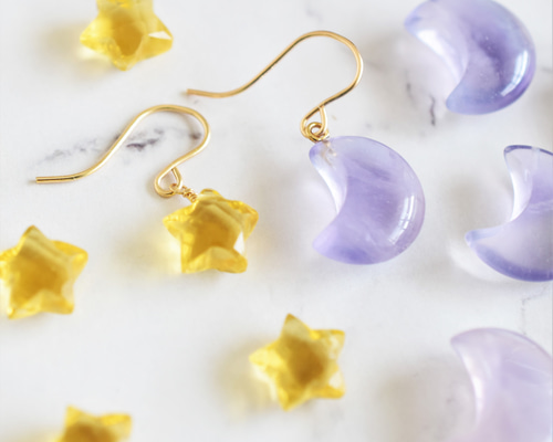 在庫僅少【金具変更可】夜明けの三日月と一つ星の アシンメトリー