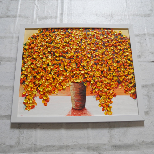送料無料 店舗 油絵 14123587 通販 HR 絵画 【四切木製】 ミモザ 絵画 絵画