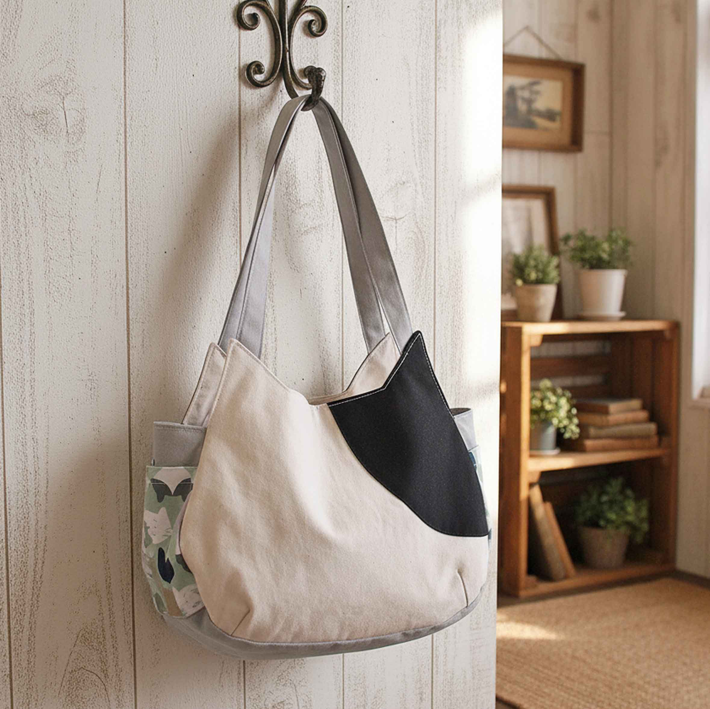 猫の顔トートバッグ ブチ柄