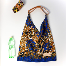［受注生産]森の鳥/African print × Real leather Folding bag 1枚目の画像