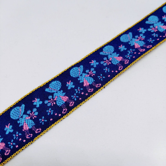 2m チロリアンテープ 花束と女の子 蝶々 チロルリボン 刺繍 昭和