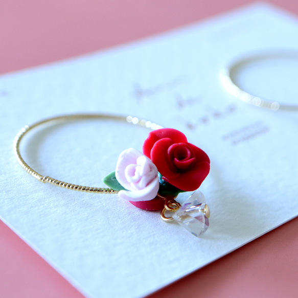 【１セットのみ販売】 ❁⃘Petites rosesイヤリング❁⃘（ポリマークレイ） 9枚目の画像