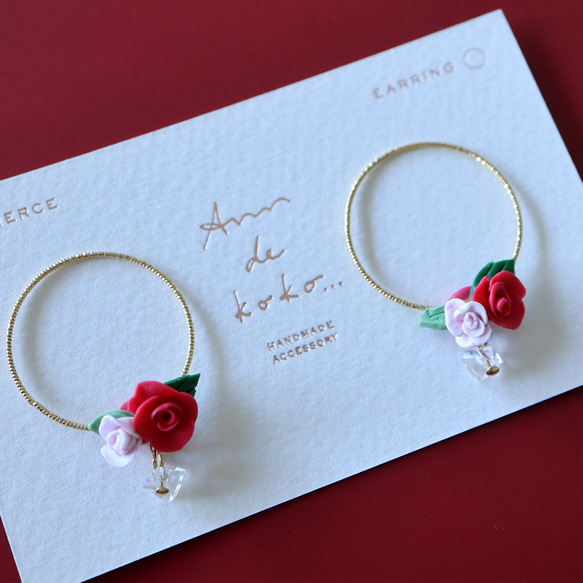 【１セットのみ販売】 ❁⃘Petites rosesピアス❁⃘（ポリマークレイ） 8枚目の画像