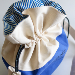 倉敷ハンプの巾着バッグ　青　スカイブルー　ビタミンカラー 9枚目の画像