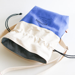 倉敷ハンプの巾着バッグ　青　スカイブルー　ビタミンカラー 7枚目の画像