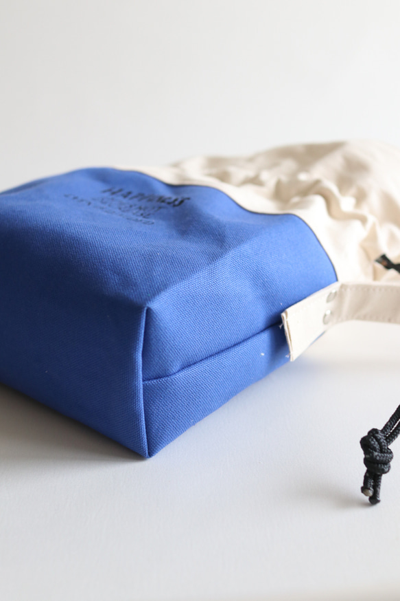 倉敷ハンプの巾着バッグ　青　スカイブルー　ビタミンカラー 5枚目の画像